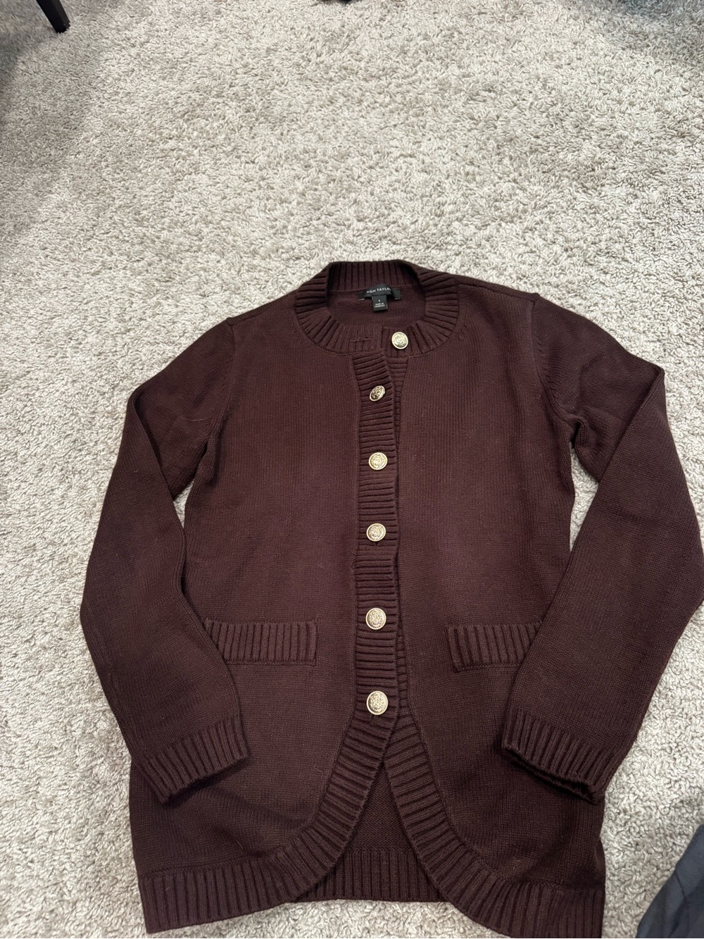 Ann Taylor Classic Women's Dark Brown Button-Up Cardigan Sweater